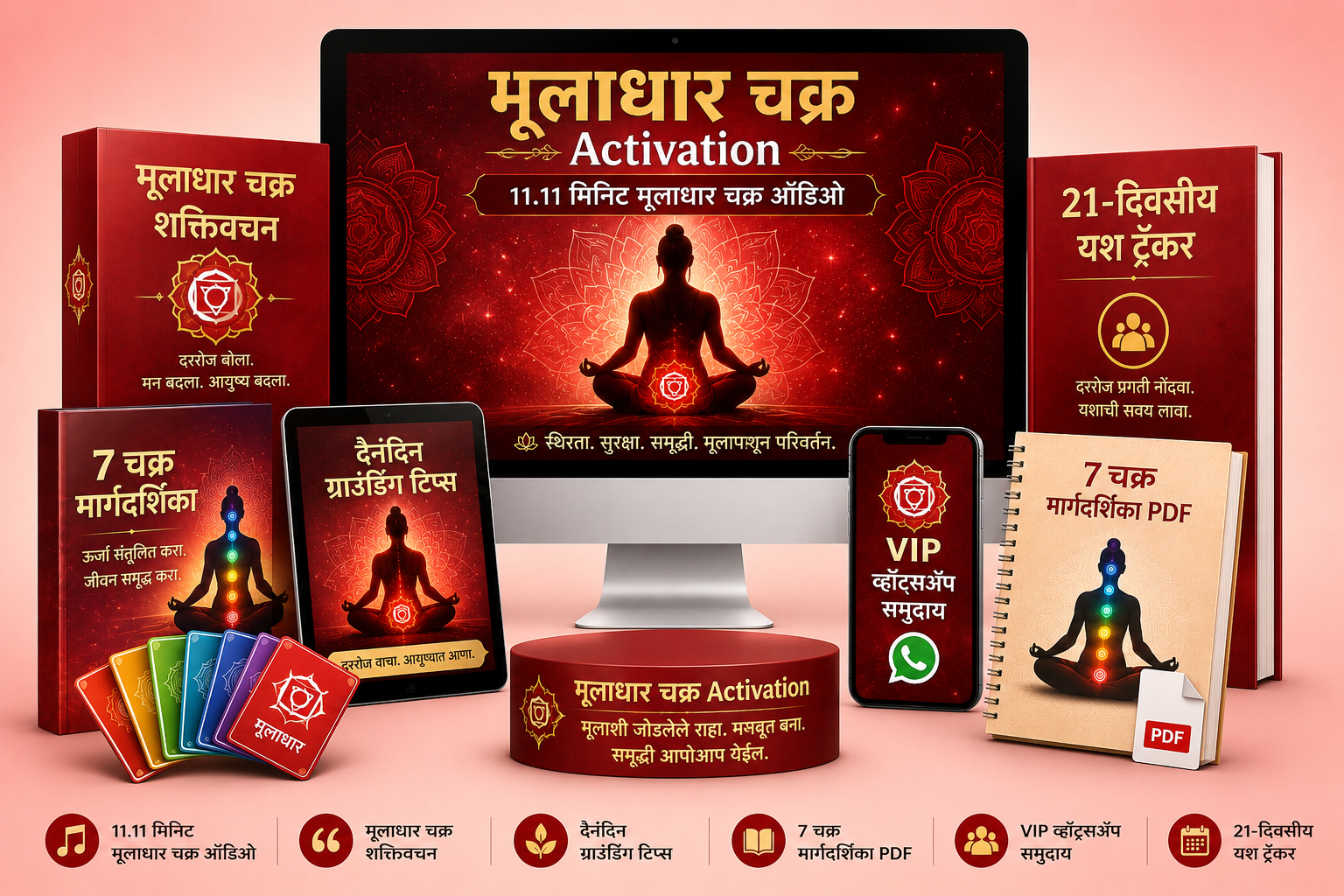 मूलाधार चक्र ॲक्टिव्हेशन संपूर्ण किट — ऑडिओ, PDF, ट्रॅकर आणि बोनसेस