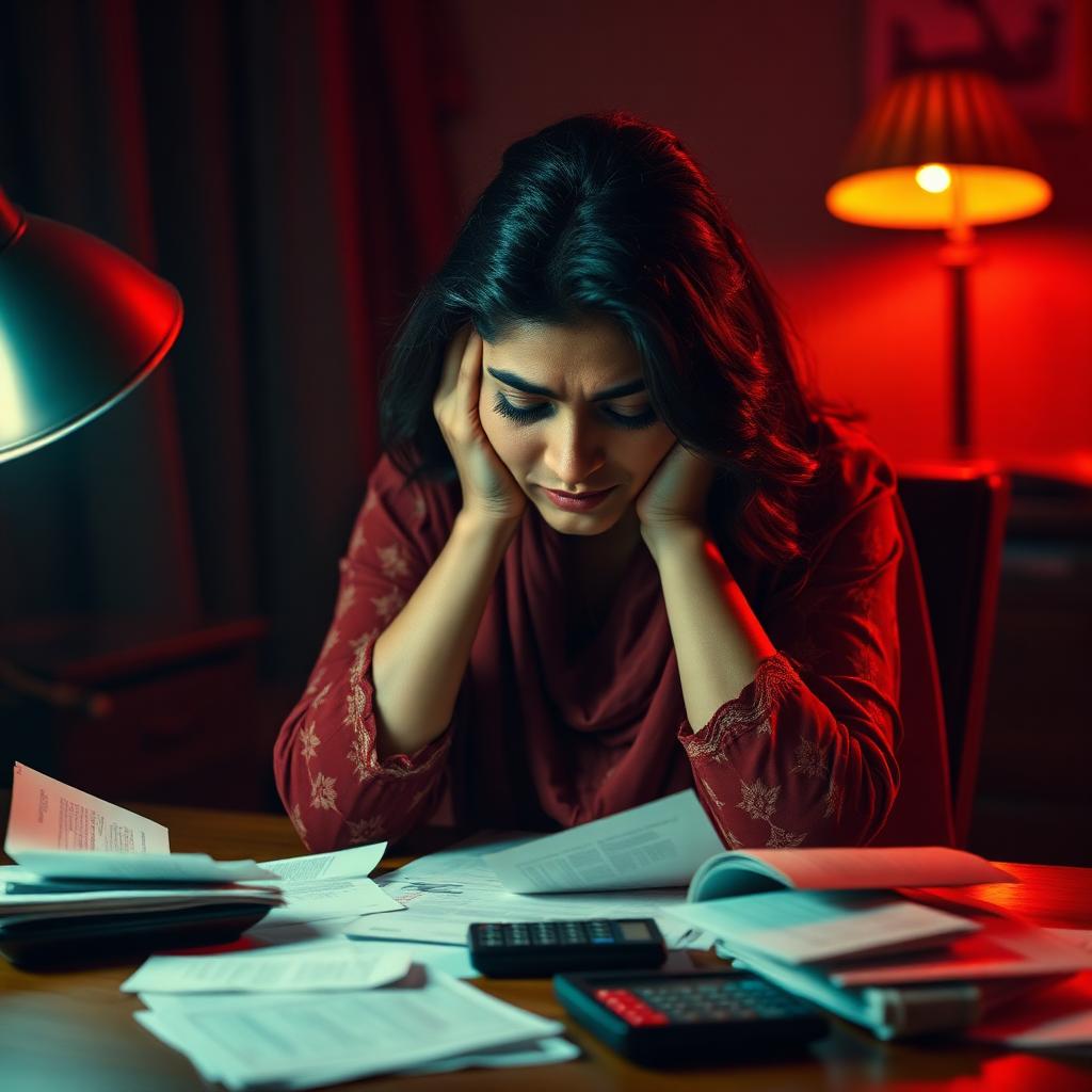 आर्थिक ताण आणि असुरक्षिततेने त्रस्त स्त्री